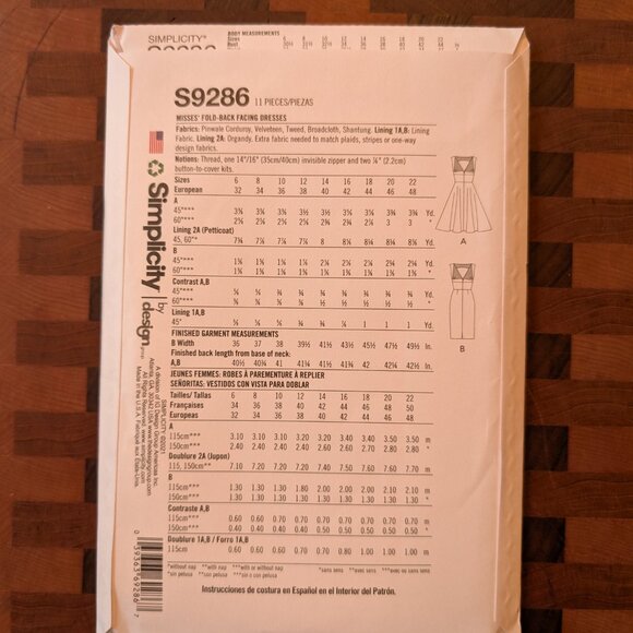 Simplicity 9286 - Uncut - Patterns by Gertie - Sizes 14-22 - Fold Back Dress - Picture 2 of 3